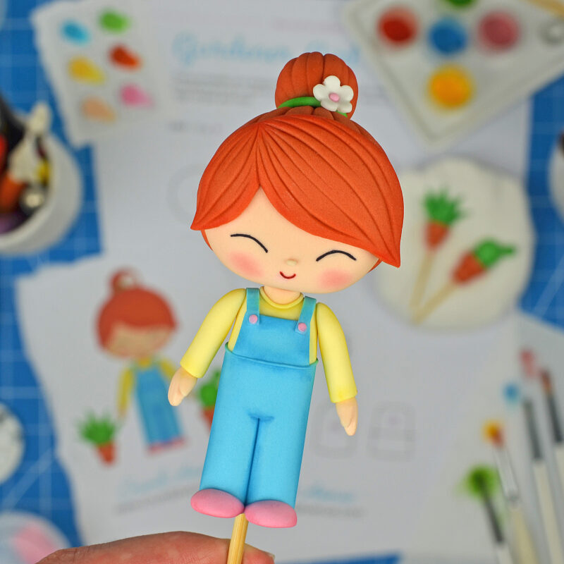 Fondant Gardener Girl Cake Topper Tutorial with Templates - Step Preview