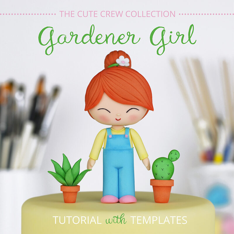 Fondant Gardener Girl Cake Topper Tutorial with Templates - Main Image