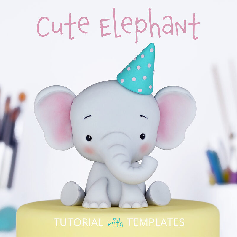 Fondant Elephant Cake Topper Tutorial with Templates - Main Image