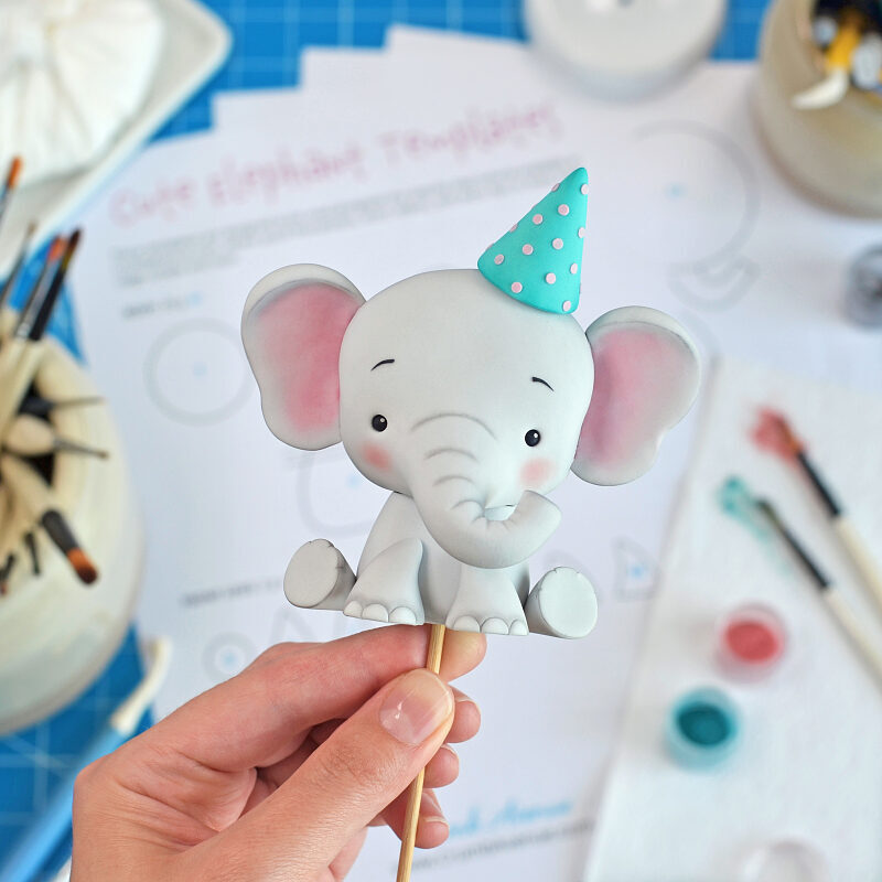 Fondant Elephant Cake Topper Tutorial with Templates - Tutorial Preview