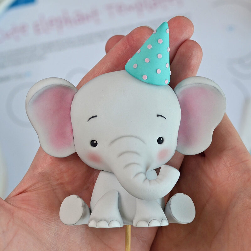 Fondant Elephant Cake Topper Tutorial with Templates - Example