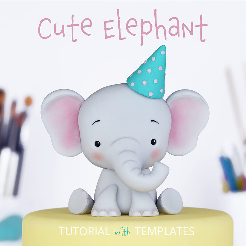 Fondant Elephant Cake Topper Tutorial with Templates - Main Image