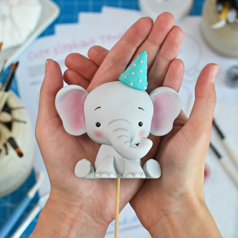 Fondant Elephant Cake Topper Tutorial with Templates - Step Preview