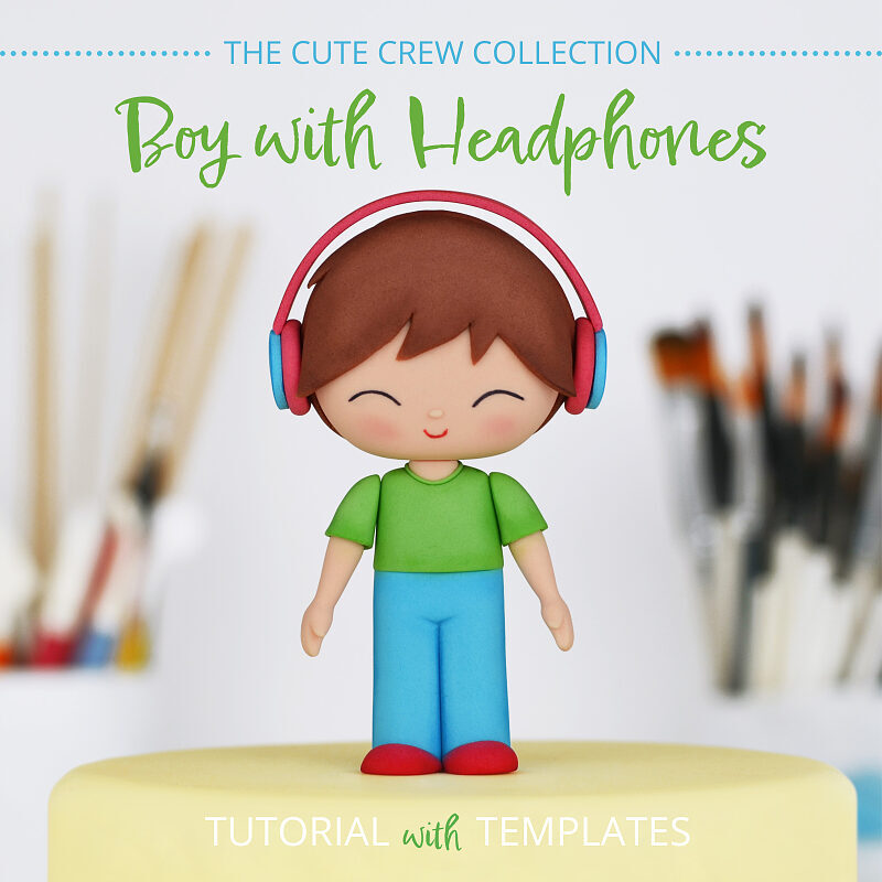 Fondant Boy with Headphones Cake Topper Tutorial + Templates - Main Image