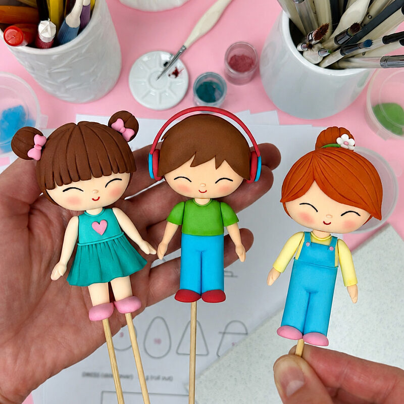 Fondant Boy with Headphones Cake Topper Tutorial + Templates - Step Preview