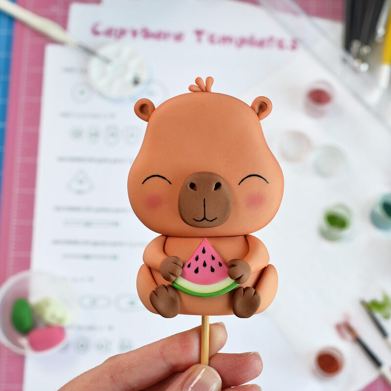 Fondant Capybara Cake Topper Tutorial with Templates - Tutorial Preview
