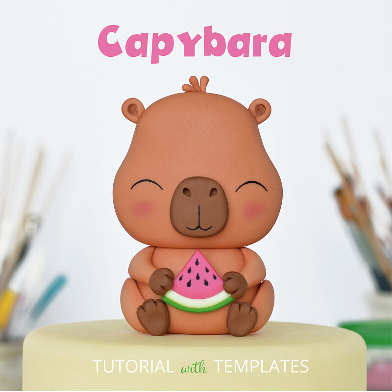 Fondant Capybara Cake Topper Tutorial with Templates - Main Image