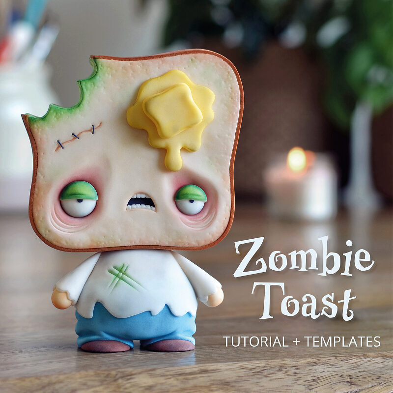 Fondant Zombie Toast Cake Topper Tutorial with Templates - Main Image