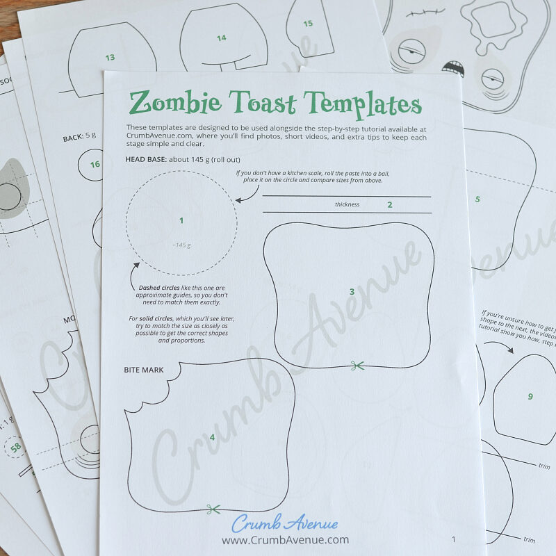Fondant Zombie Toast Cake Topper Tutorial with Templates - Step Preview