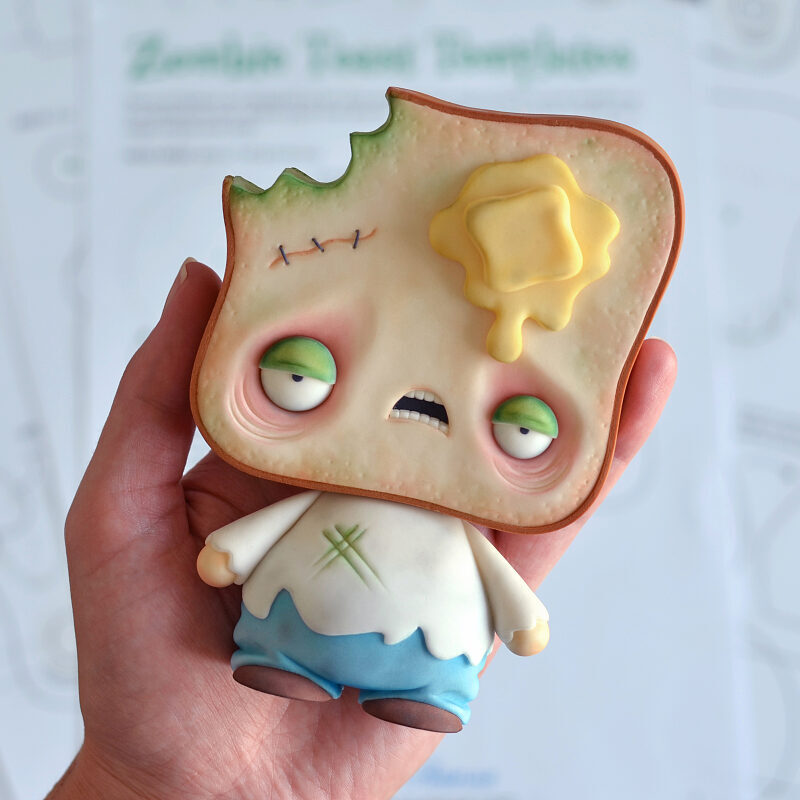 Fondant Zombie Toast Cake Topper Tutorial with Templates - Tutorial Preview